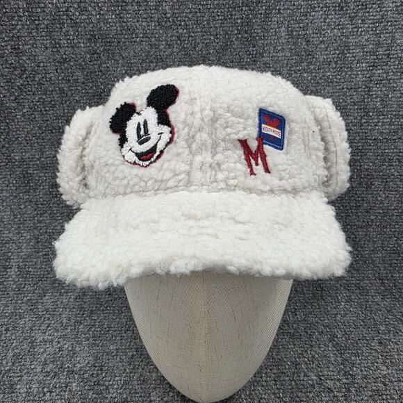 Disney Mickey Mouse Hat Cap Snap Back Kids XS/S Sherpa Faux Fur Ear Flap White - Picture 8 of 16